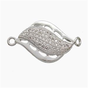 Copper Leaf Connector Pave Zirconia Platinum Plated, approx 14-20mm