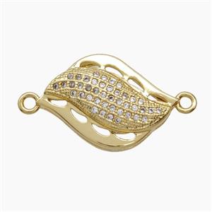 Copper Leaf Connector Pave Zirconia 18K Gold Plated, approx 14-20mm