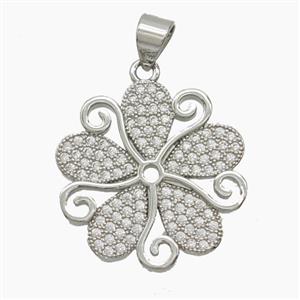 Copper Flower Pendant Micropave Zirconia Platinum Plated, approx 20mm