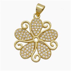 Copper Flower Pendant Micropave Zirconia 18K Gold Plated, approx 20mm