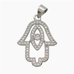 Copper Hamsahand Pendant Pave Zirconia Platinum Plated, approx 17-20mm