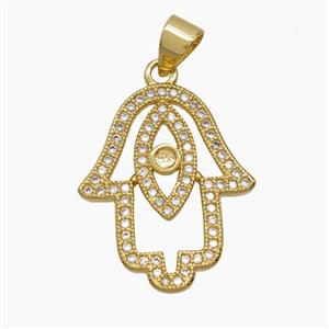 Copper Hamsahand Pendant Pave Zirconia 18K Gold Plated, approx 17-20mm