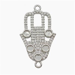 Copper Hamsahand Connector Pave Zirconia Platinum Plated, approx 17-24mm