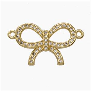 Copper Bowknot Pendant Pave Zirconia 2loops 18K Gold Plated, approx 15-20mm