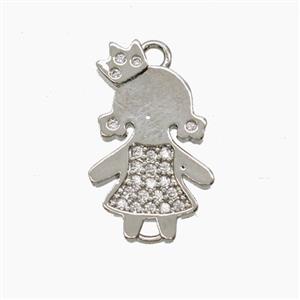 Copper Kids Girls Pendant Pave Zirconia Platinum Plated, approx 11-18mm