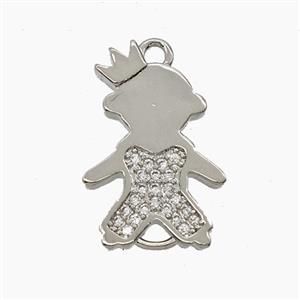 Copper Kids Girls Pendant Pave Zirconia Crown Platinum Plated, approx 12-18mm