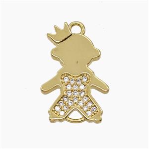 Copper Kids Girls Pendant Pave Zirconia Crown 18K Gold Plated, approx 12-18mm