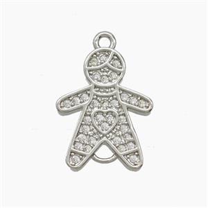 Copper Kids Boy Connector Pave Zirconia Platinum Plated, approx 12.5-16mm