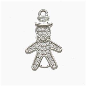 Copper Kids Boy Connector Pave Zirconia Platinum Plated, approx 11-17mm