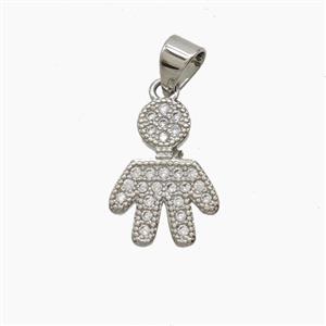 Copper Kids Boy Pendant Pave Zirconia Platinum Plated, approx 11-15mm