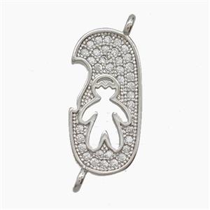Copper Kids Boy Connector Pave Zirconia Platinum Plated, approx 9-18mm