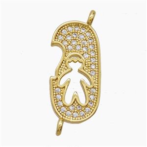 Copper Kids Boy Connector Pave Zirconia 18K Gold Plated, approx 9-18mm