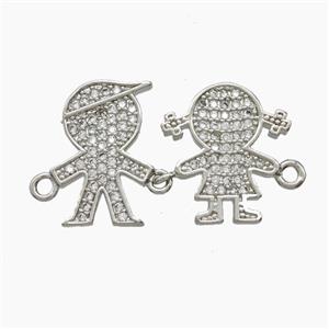Copper Kids Connector Pave Zirconia Platinum Plated, approx 15-25mm