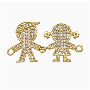 Copper Kids Connector Pave Zirconia 18K Gold Plated, approx 15-25mm