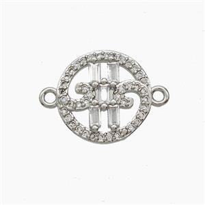 Copper Circle Connector Pave Zirconia Platinum Plated, approx 14mm