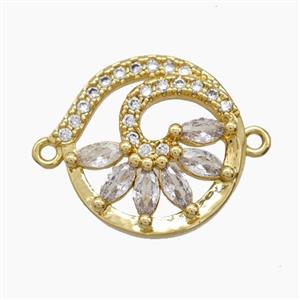 Copper Flower Connector Pave Zirconia 18K Gold Plated, approx 18.5mm