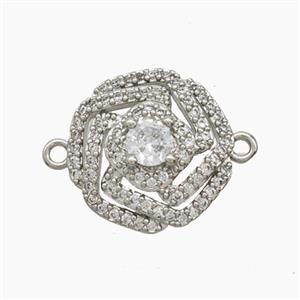 Copper Rose Flower Connector Pave Zirconia Platinum Plated, approx 16.5mm