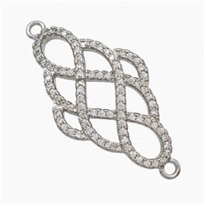 Copper Knot Connector Pave Zirconia Platinum Plated, approx 16.5-27mm