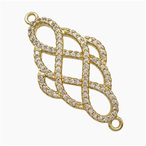 Copper Knot Connector Pave Zirconia 18K Gold Plated, approx 16.5-27mm