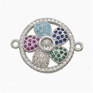 Copper Flower Connector Pave Zirconia Platinum Plated, approx 18mm