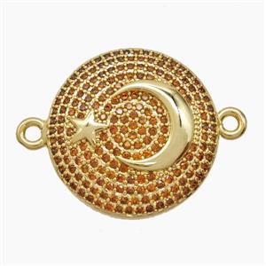 Copper Moon Star Connector Pave Zirconia Circle 18K Gold Plated, approx 21mm