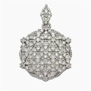 Copper Circle Pendant Pave Zirconia Platinum Plated, approx 27mm, 6-12mm