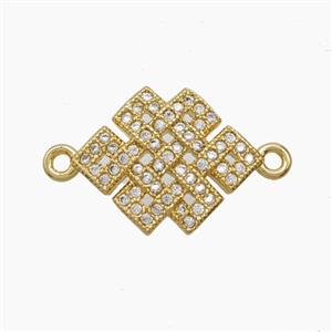 Copper Knot Connector Pave Zirconia 18K Gold Plated, approx 13.5-17mm