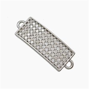 Copper Rectangle Connector Pave Zirconia Curving Platinum Plated, approx 8-18.5mm