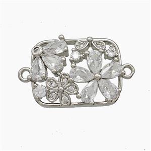 Copper Flower Connector Pave Zirconia Platinum Plated, approx 14-18.5mm