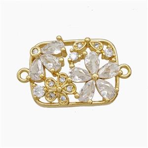 Copper Flower Connector Pave Zirconia 18K Gold Plated, approx 14-18.5mm