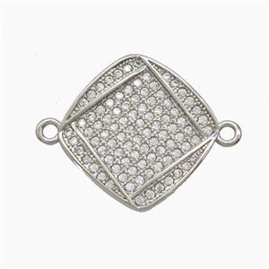 Copper Square Connector Pave Zirconia Platinum Plated, approx 18mm