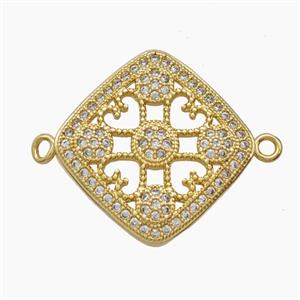 Copper Square Connector Pave Zirconia Heart 18K Gold Plated, approx 22mm