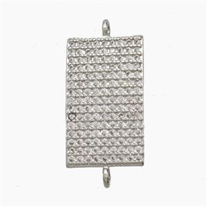 Copper Rectangle Connector Pave Zirconia Platinum Plated, approx 11-18.5mm