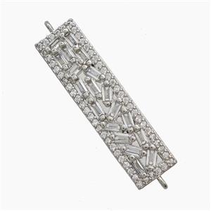 Copper Rectangle Connector Pave Zirconia Platinum Plated, approx 8-30mm