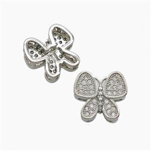 Copper Butterfly Beads Pave Zirconia Platinum Plated, approx 11-12mm