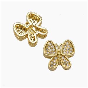 Copper Butterfly Beads Pave Zirconia 18K Gold Plated, approx 11-12mm