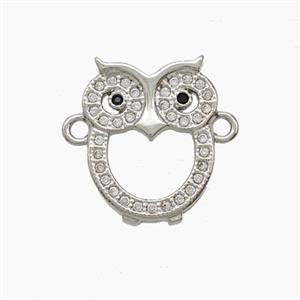 Copper Owl Connector Pave Zirconia Birds Platinum Plated, approx 13.5-16.5mm