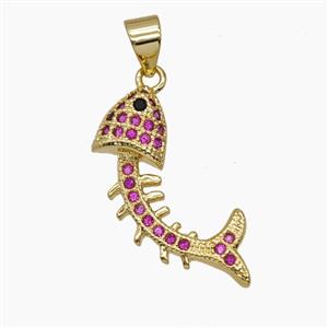 Copper Fishbone Pendant Pave Zirconia 18K Gold Plated, approx 12-22mm