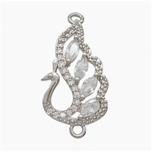 Copper Swan Connector Pave Zirconia Platinum Plated, approx 16-25mm