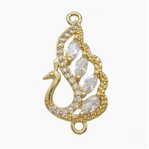 Copper Swan Connector Pave Zirconia 18K Gold Plated, approx 16-25mm