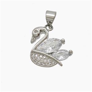 Copper Swan Pendant Pave Zirconia Platinum Plated, approx 15mm