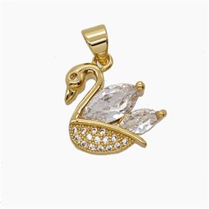 Copper Swan Pendant Pave Zirconia 18K Gold Plated, approx 15mm