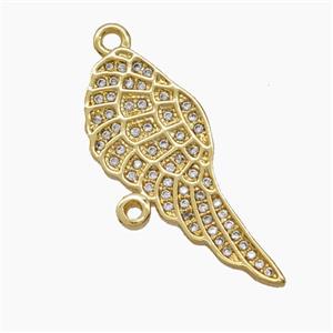 Copper Angel Wings Pendant Pave Zirconia 2loops 18K Gold Plated, approx 10-26mm