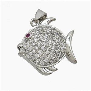 Copper Fish Pendant Pave Zirconia Platinum Plated, approx 17-18mm