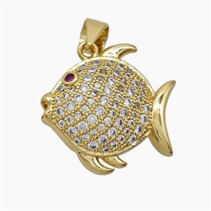 Copper Fish Pendant Pave Zirconia 18K Gold Plated, approx 17-18mm
