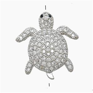 Copper Tortoise Beads Pave Zirconia Platinum Plated, approx 19-20mm