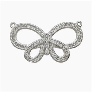 Copper Butterfly Pendant Pave Zirconia 2loops Platinum Plated, approx 16-28mm
