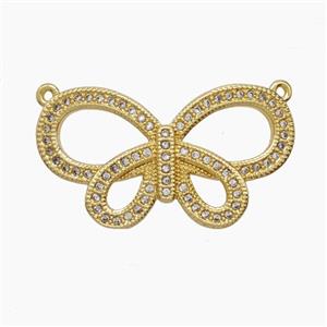 Copper Butterfly Pendant Pave Zirconia 2loops 18K Gold Plated, approx 16-28mm