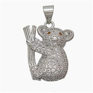 Copper Bear Pendant Pave Zirconia Platinum Plated, approx 16-19mm