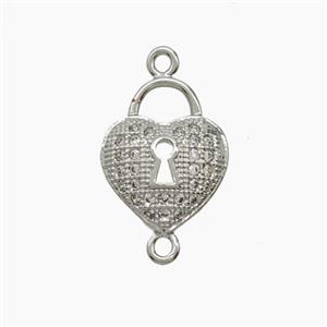 Copper Heart Lock Connector Pave Zirconia Platinum Plated, approx 12mm